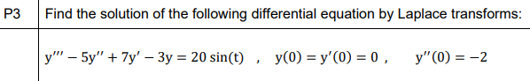 ution of the following differential equation by Laplace transform
