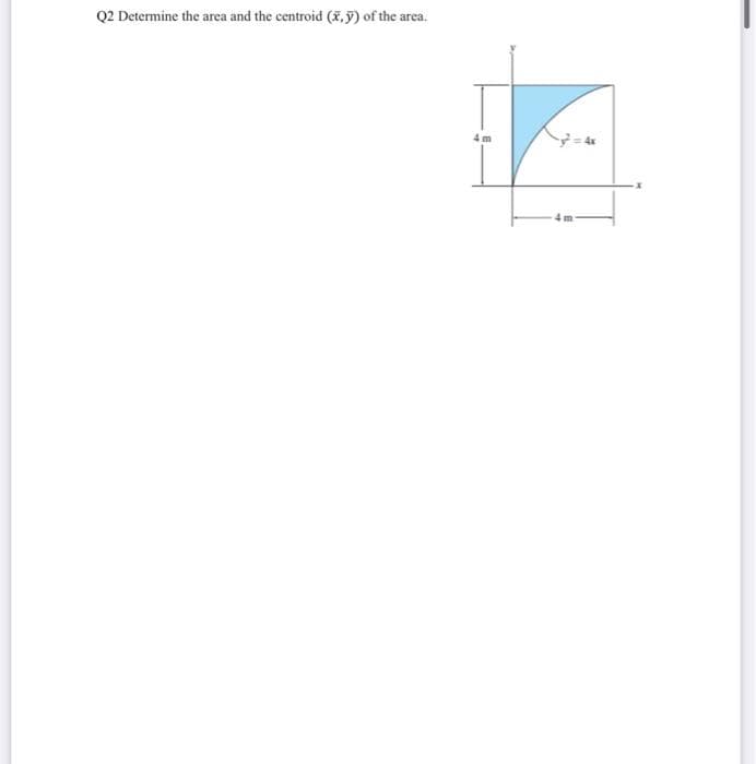 Q2 Determine the area and the centroid (x,y) of the area.
4 m
