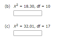 (b) x2 = 18.30, df = 10
(c) x2 = 32.01, df = 17
