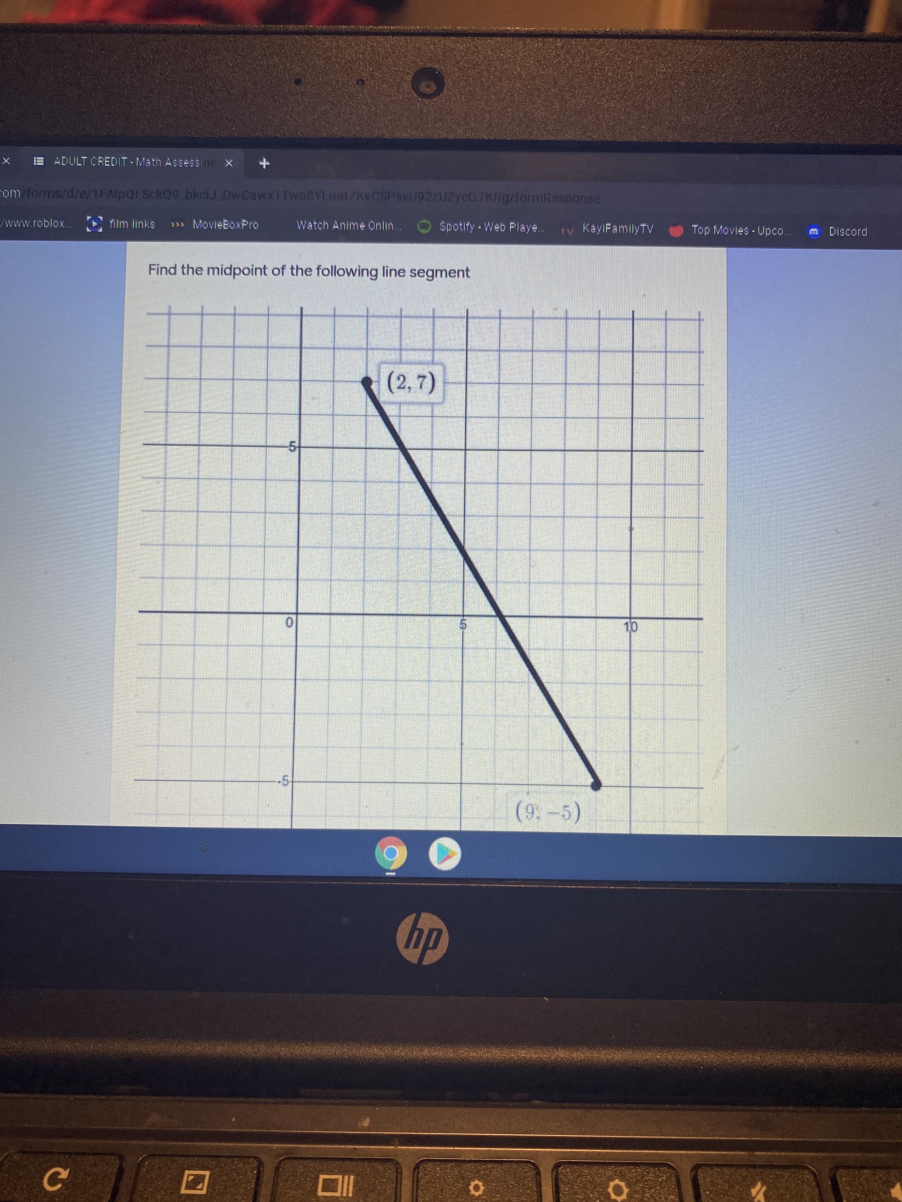 Find the midpoint of the following line segment
