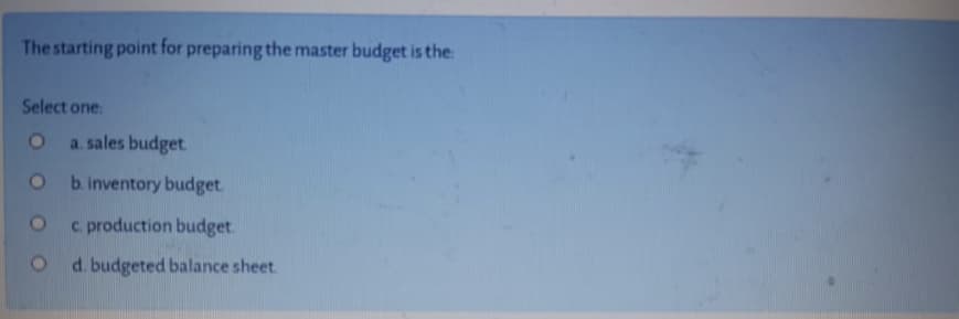 The starting point for preparing the master budget is the
