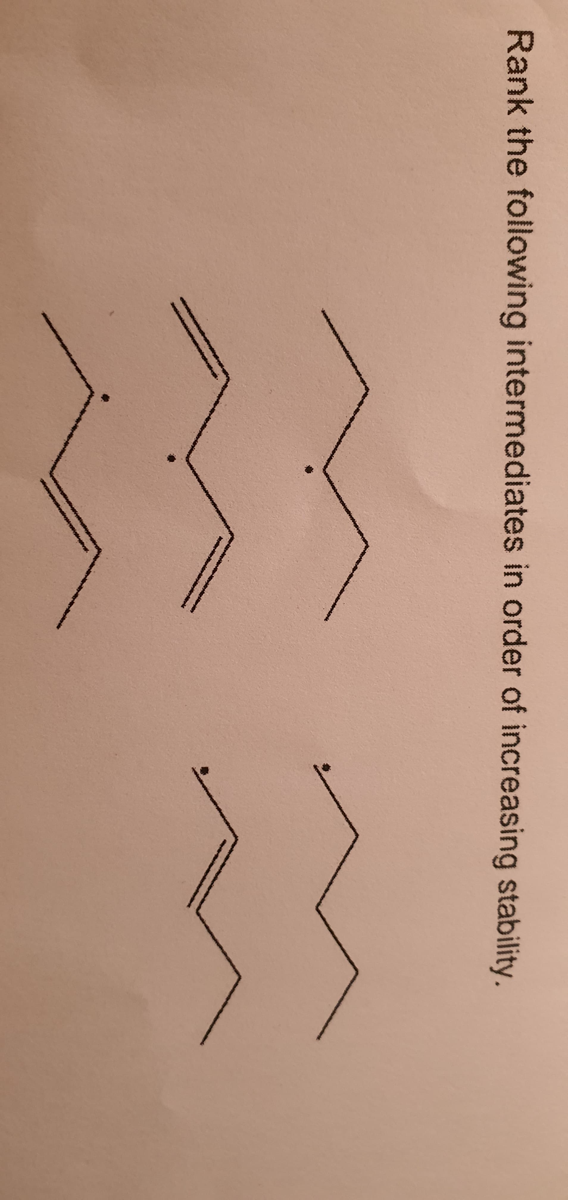 Rank the following intermediates in order of increasing stability.
