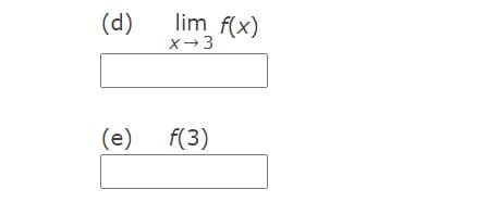 (d)
lim f(x)
X-3
(e)
f(3)
