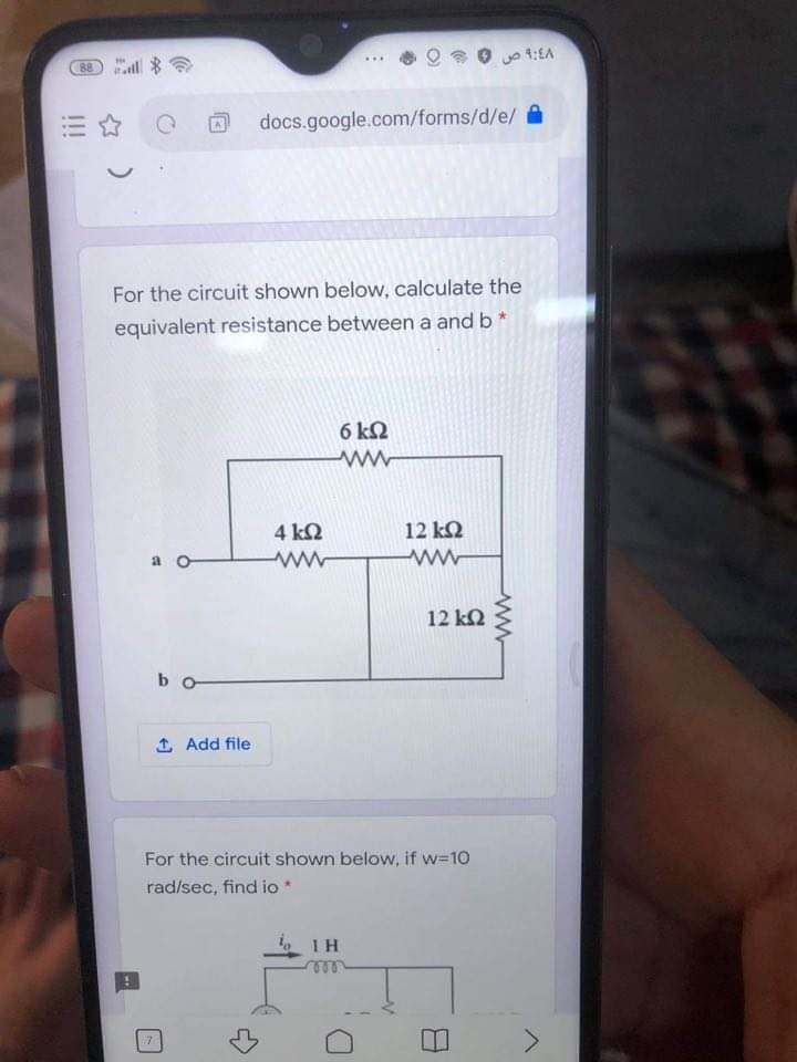 For the circuit shown below, calculate the
equivalent resistance between a and b*
6 kQ
4 k2
12 kQ
a o
ww
12 k2
b o
