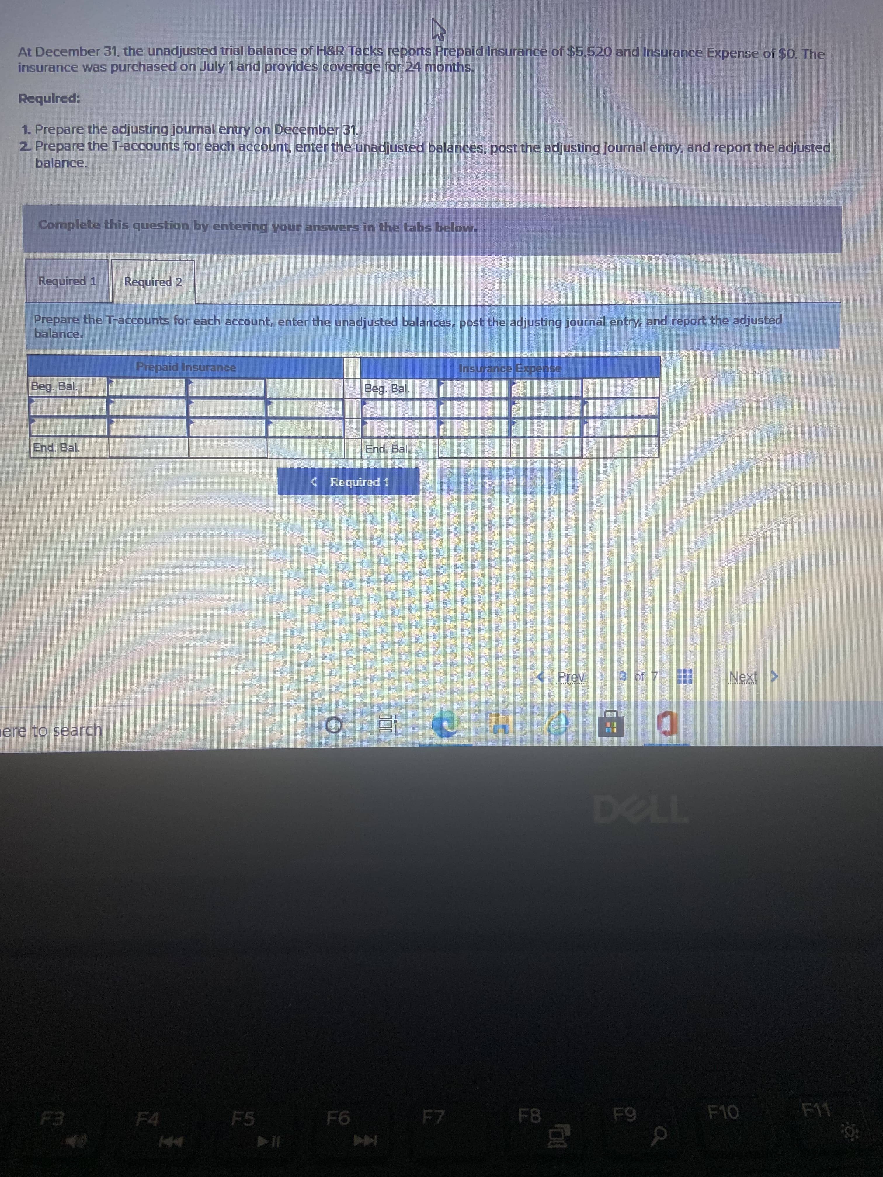 was purchased on July 1 and provides
e the adjusting journal entry on Decem
e the T-accounts for each account, ente
