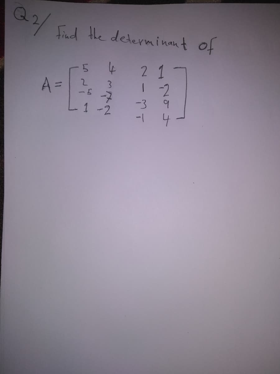 Fiad the determinant of
2 1
2
A =
-3
1 -2
