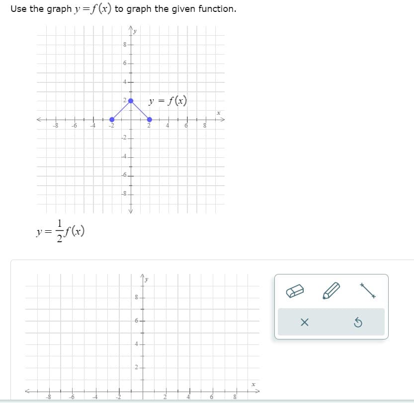Use the graph y=f(x) to graph the given function.
y = f(x)
-8
-6
-4
-2
2.
-4
-6
y =
4+
2.
Foo
5.
2.
2.
