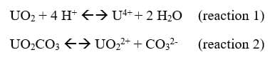 UO2 + 4 H* → U+*+ 2 H2O (reaction 1)
UO,CO; > UO,2+ + CO;2-
(reaction 2)
