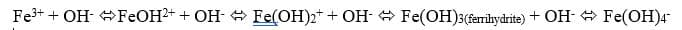 Fe+ + OH- FeOH?+ + OH- + Fe(OH)2* + OH- Fe(OH)3(ferilhydrite) + OH- O Fe(OH)4"
