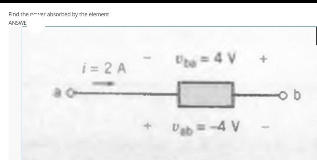 Find the nwer absorbed by the element
ANSWE
i = 2 A
Ue =4 V
Uab =-4 V
