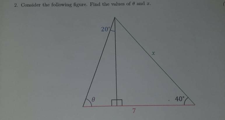 2. Consider the following figure. Find the values of 6 and r.
20%
40°
