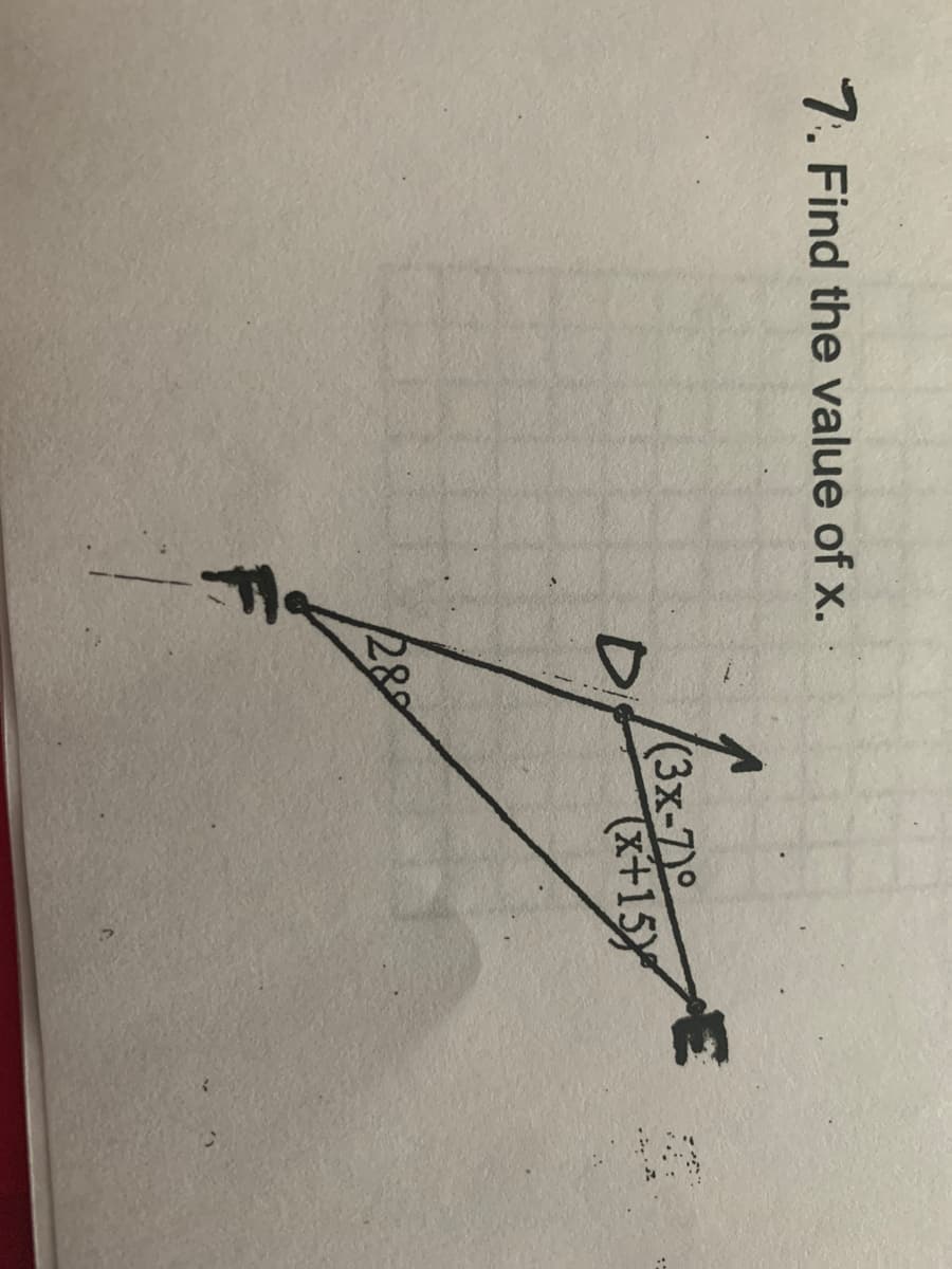 7. Find the value of x.
(3x-7)0
で+15y
289
