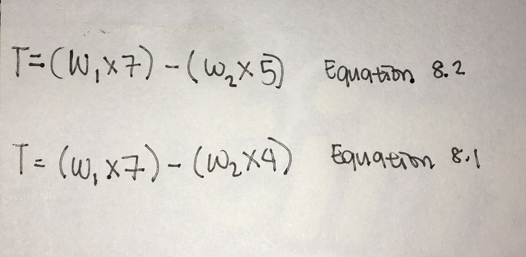 T=(W,x7) -(w,x5) Equation 8.2
T= (w, x7)- (Wzx4) Equation 8.1
