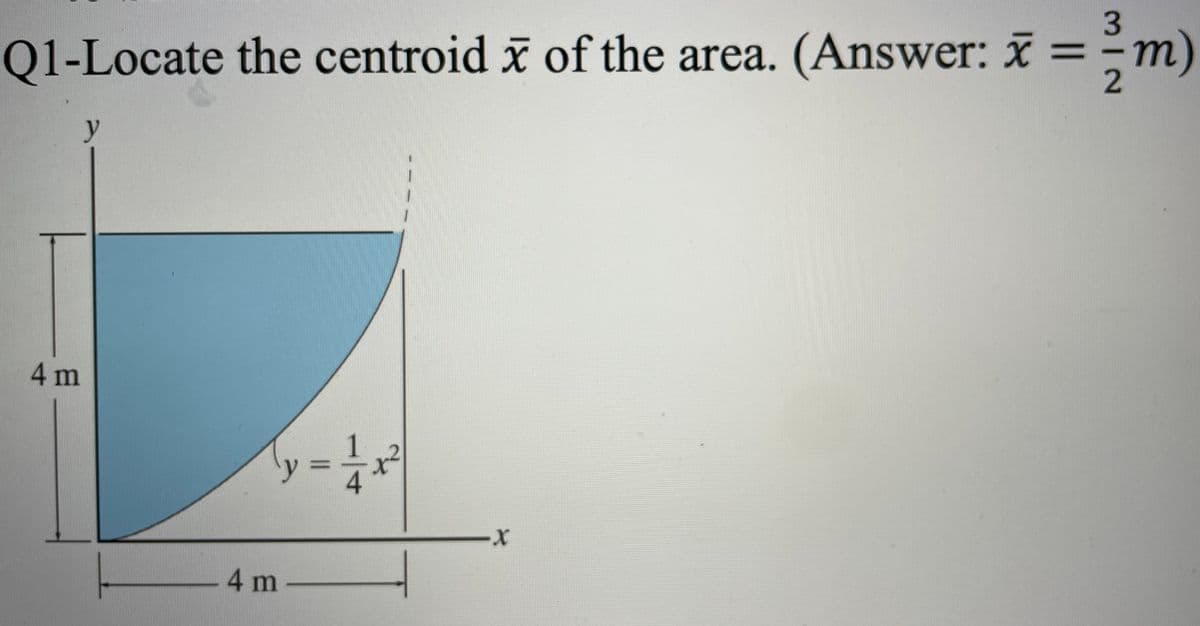3.
Q1-Locate the centroid x of the area. (Answer: x =
т)
2.
y
4 m
4m
