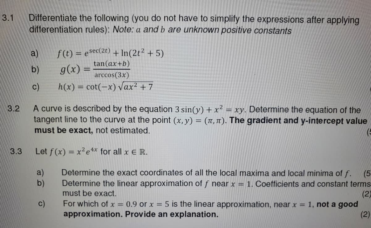 a)
f(t) = esec(20) + In(2t² + 5)
