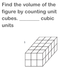 Find the volume of the
figure by counting unit
cubes.
cubic
units
