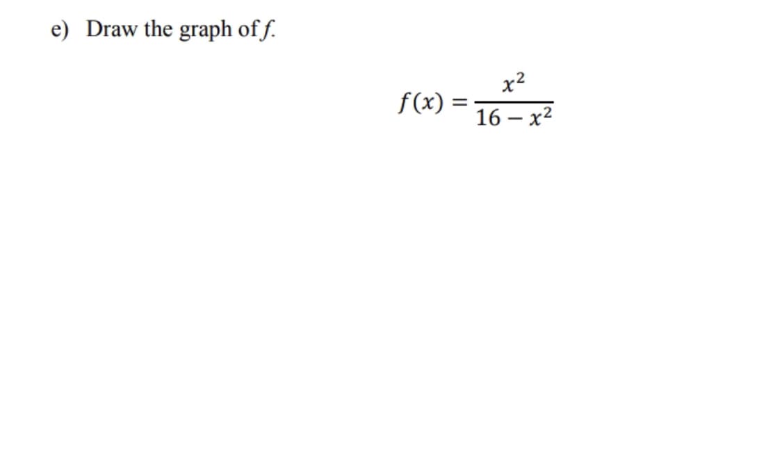 e) Draw the graph of f.
x2
f(x) =-
16 – x2
