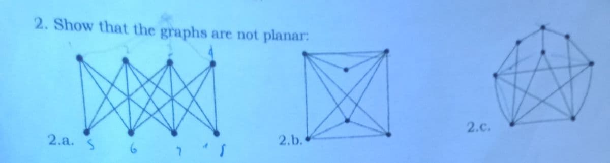 2. Show that the graphs are not planar:
2.c.
2.b.
2.a. S
