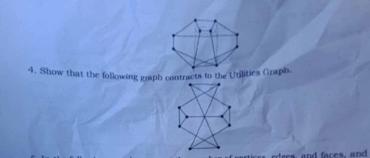 4. Show that the following graph contracts to the Utilities Graph.
au of vertices edges, and faces, and
