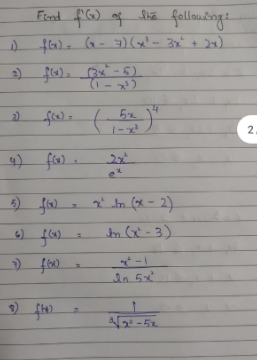 Find f) af lia fallowbngi
G-7) (x?- 3x' + 24).
5)
a)
2.
4) for -
6)
Im Cx -3)
In 5x
-5%
