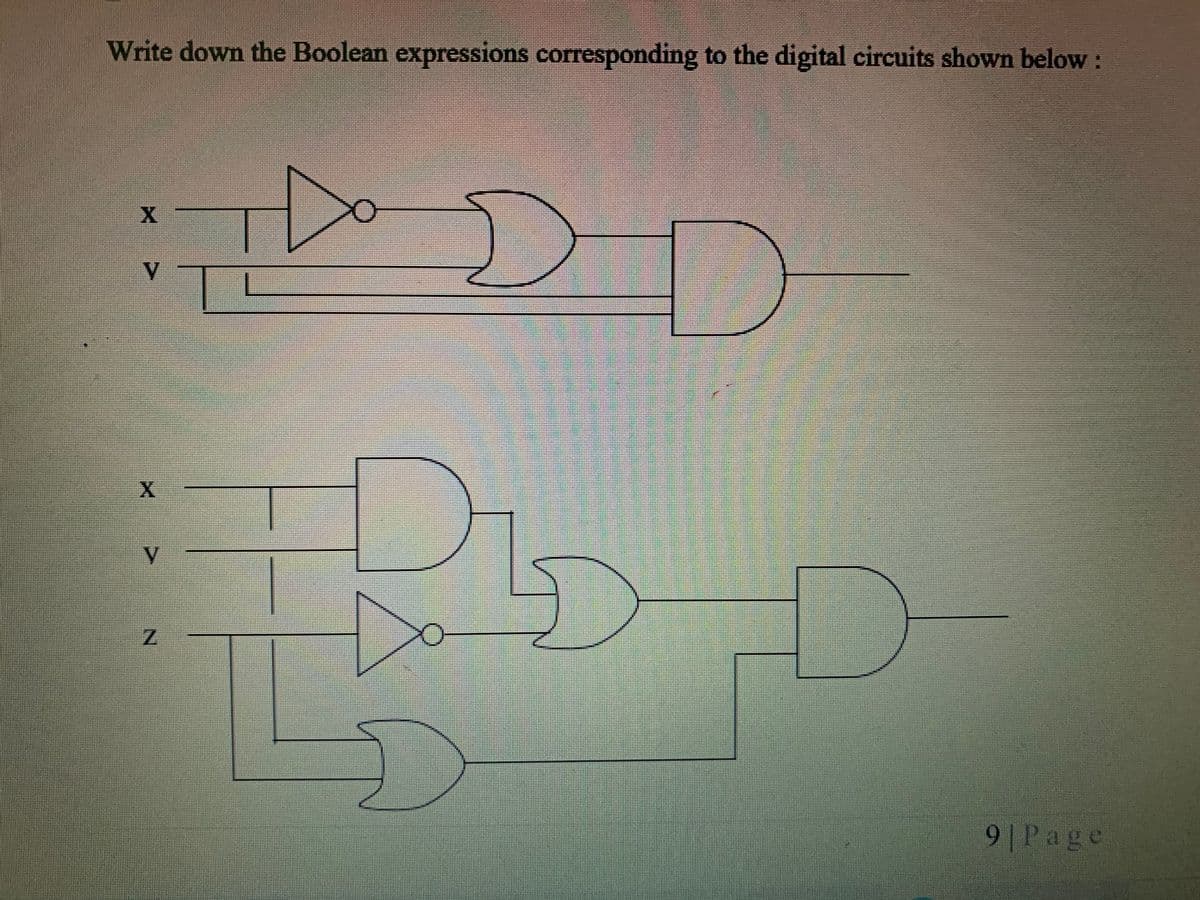 Write down the Boolean expressions corresponding to the digital circuits shown below:
9| Page
