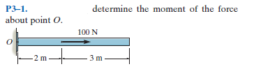 determine the moment of the force
P3-1.
about point O.
100 N
-2 m
