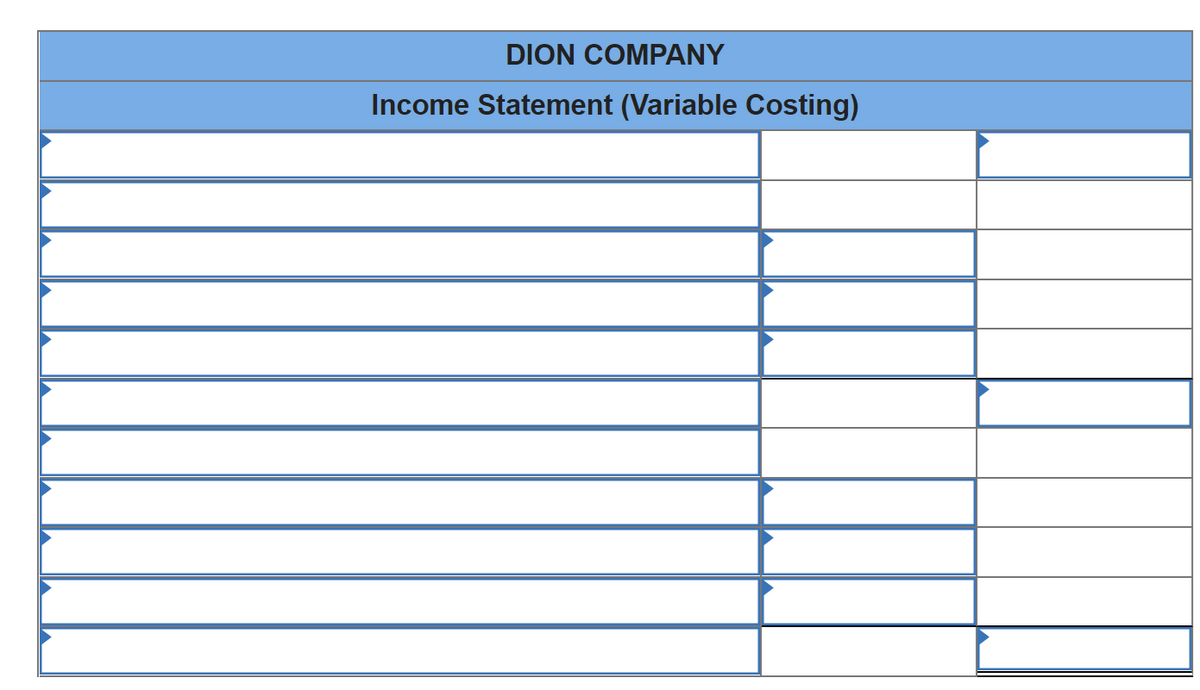 DION COMPANY
Income Statement (Variable Costing)