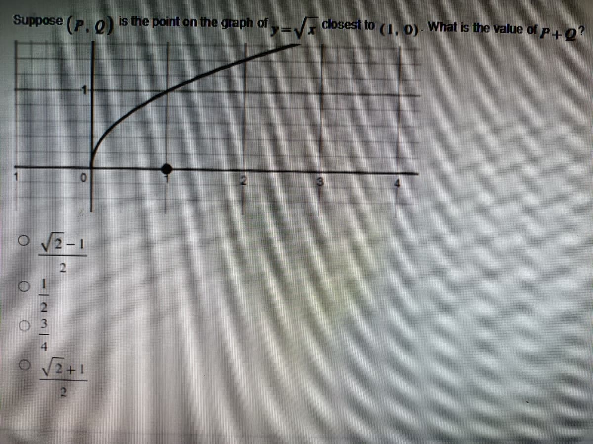 Suppose (po) is the point on the graph of losest lo (1, 0) What is the value of p 0?
O 2-1
21
O 2+1
