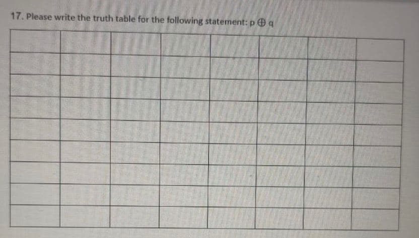 17. Please write the truth table for the following statement: p O q
