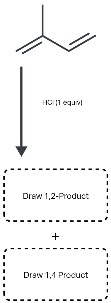HCI (1 equiv)
Draw 1,2-Product
+
Draw 1,4 Product
