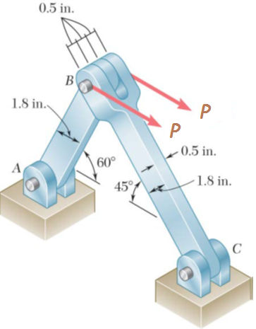 0.5 in.
B
1.8 in.
P
P
- 0.5 in.
60°
A
1.8 in.
45°
C
