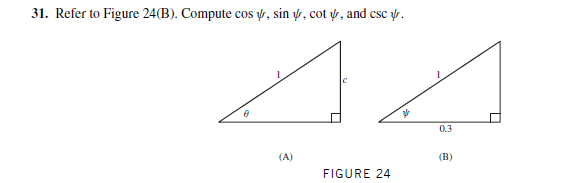 31. Refer to Figure 24(B). Compute cos , sin y, cot v , and csc
.
0.3
(A)
(B)
FIGURE 24
