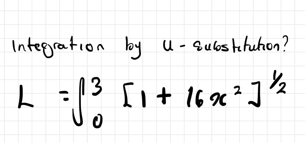 Integration by
3
=1³ [₁
L
U- substitution?
[1 + 16 2 ² ] ½/2²