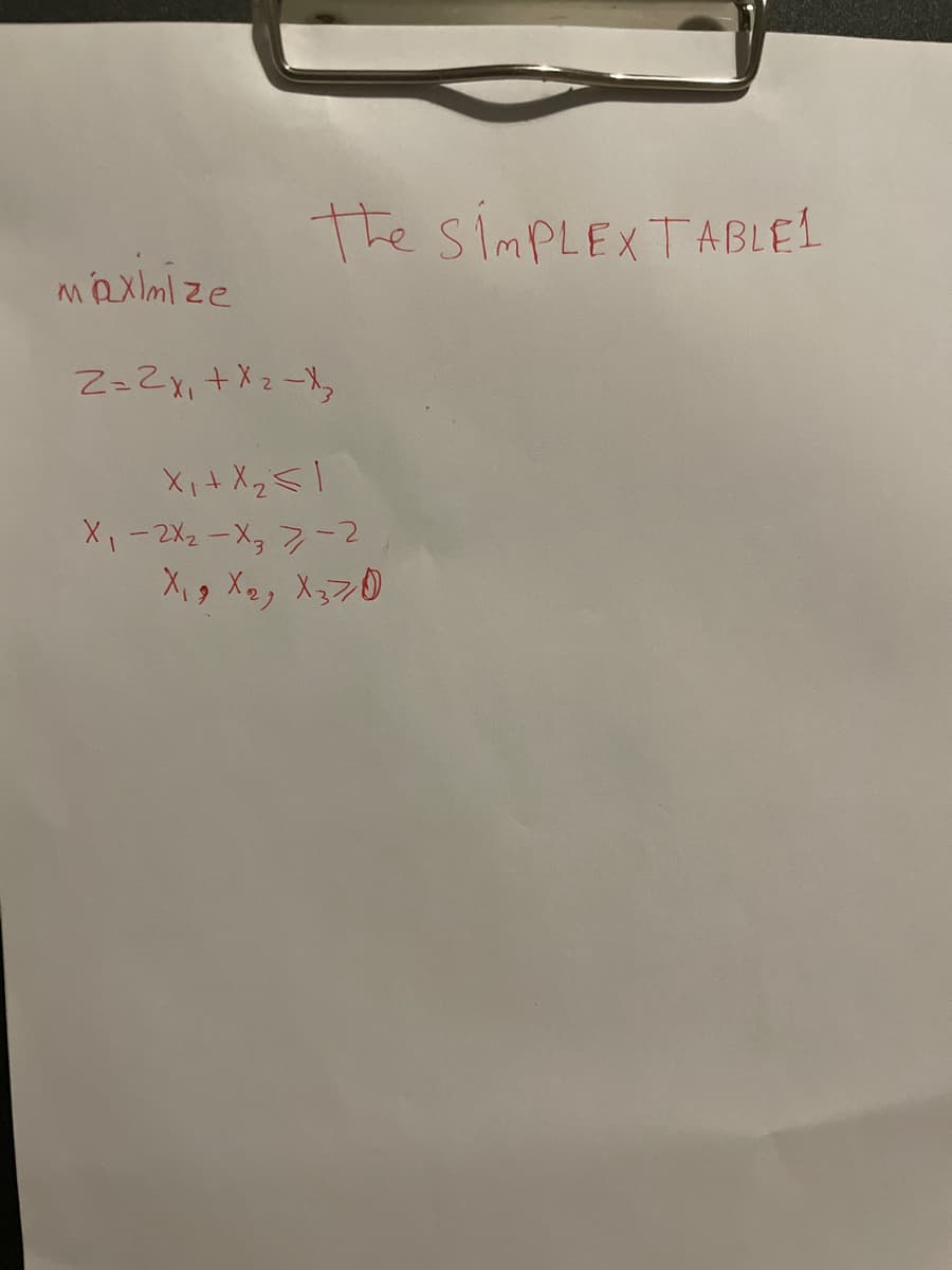 the simPLEXTABLE1
Maximize
Z=Zx, + Xz=X,
X-2X2 -X, 7-2
X370
