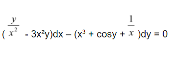 (х* - 3x?у)dx - (х3 + cosy + x )dy %3D 0
