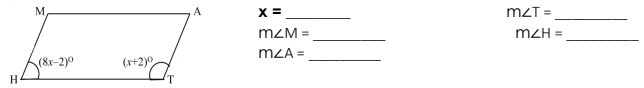 M.
A
X =
mZT =
mZM
mZH =
mZA =
(8x-2)0
(r+2)°
H.
T.
