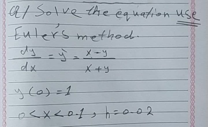 at Solve the equation use
Euters methoc-
५ -
dy
= メーツ
dx
X+y
y(6)=1
