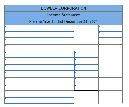 BOWLER CORPORATION
Income Statement
For the Year Ended December 31, 2021
