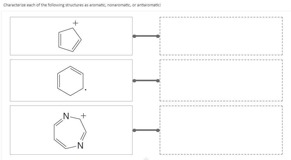 Characterize each of the following structures as aromatic, nonaromatic, or antiaromatic:
+
+