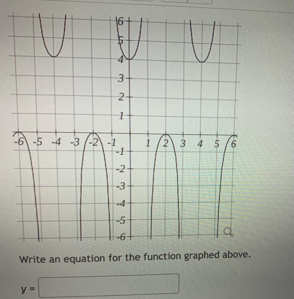 16
3+
2-
-6\ -5 -4 -3 /-2-1
-1
1/2 3
4 5/6
-2
-3
-4
-5
-6+
Write an equation for the function graphed above.
4.
