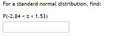 For a standard normal distribution, find:
P(-2.84 < z < 1.53)
