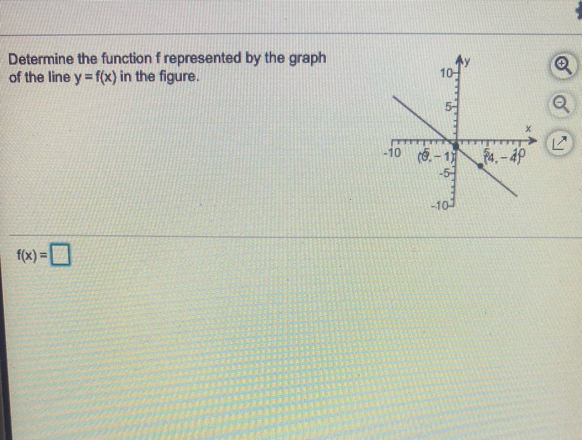 Determine the function f represented by the graph
of the line y= f(x) in the figure.
10
-10
P4.-4P
-101
f(x) = D
