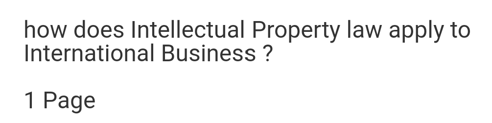 how does Intellectual Property law apply to
International Business ?
1 Page
