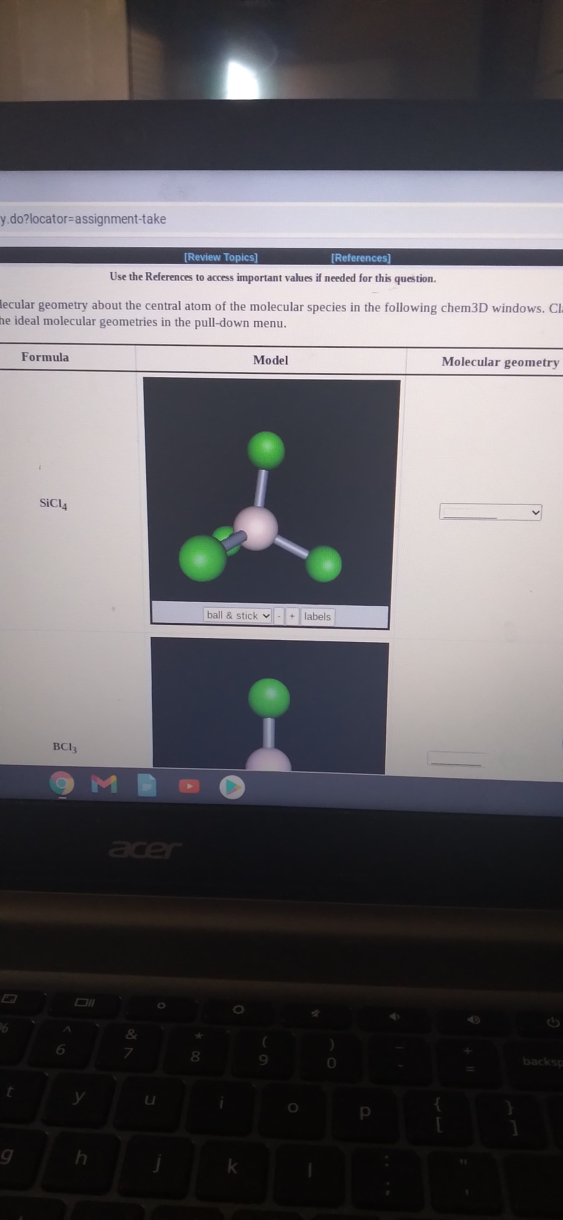 geometry about the central atom of the molecular species in the following chem3D windows
