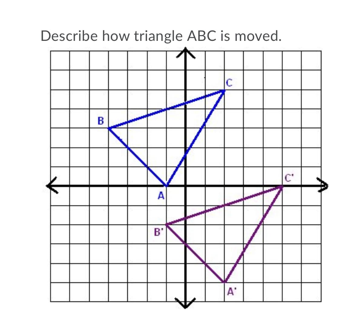 Describe how triangle ABC is moved.
C
В
C'
A
B'
A'
