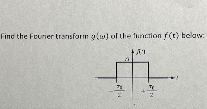 Find the Fourier transform g(@) of the function f (t) below:
TO
TO
