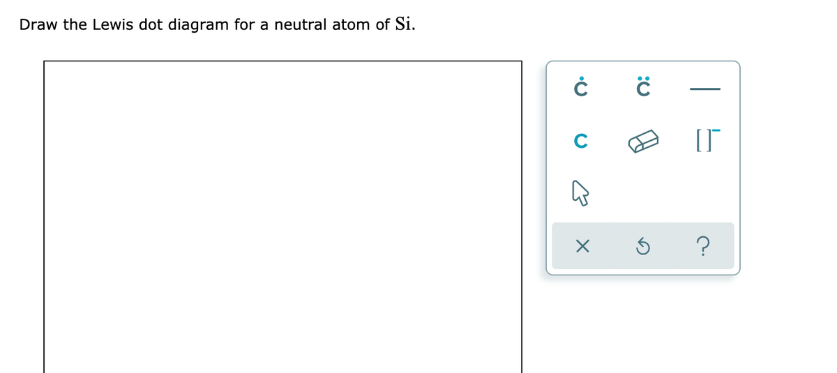 Draw the Lewis dot diagram for a neutral atom of Si.
C
