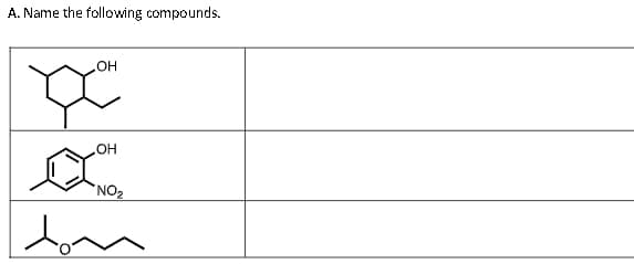 A. Name the following compounds.
OH
X
OH
NO₂
tou