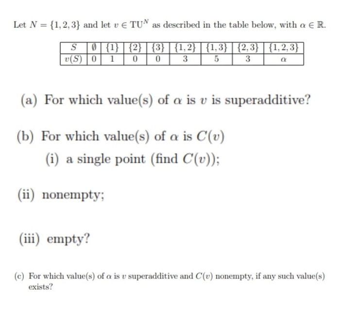 For which value(s) of a is v is superadditive?
