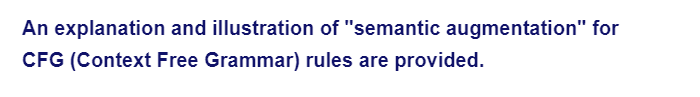 An explanation and illustration of "semantic augmentation" for
CFG (Context Free Grammar) rules are provided.
